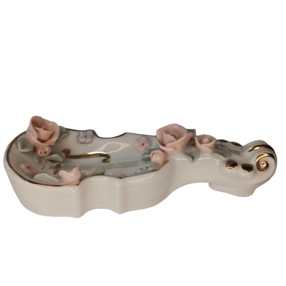 Vintage Lefton Violin Pink Roses Handpainted Figurine Trinket Dish - Picture 7 of 8